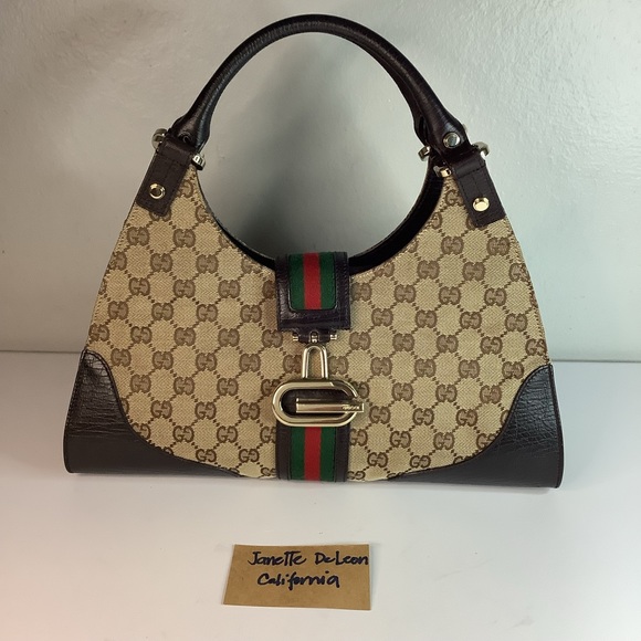 🛍❤️‍🔥❤️‍🔥GUCCI Beige/Ebony GG Canvas/Leather Junco Shoulder Bag❤️‍🔥 - Picture 5 of 13
